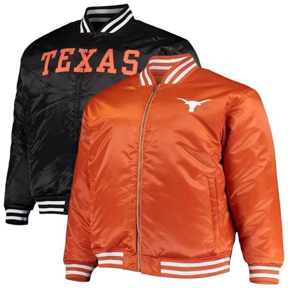 Texas Men's Longhorns Reversible Satin Full-Zip Bomber Jacket Orange SZ 2XLT NWT - Picture 1 of 10